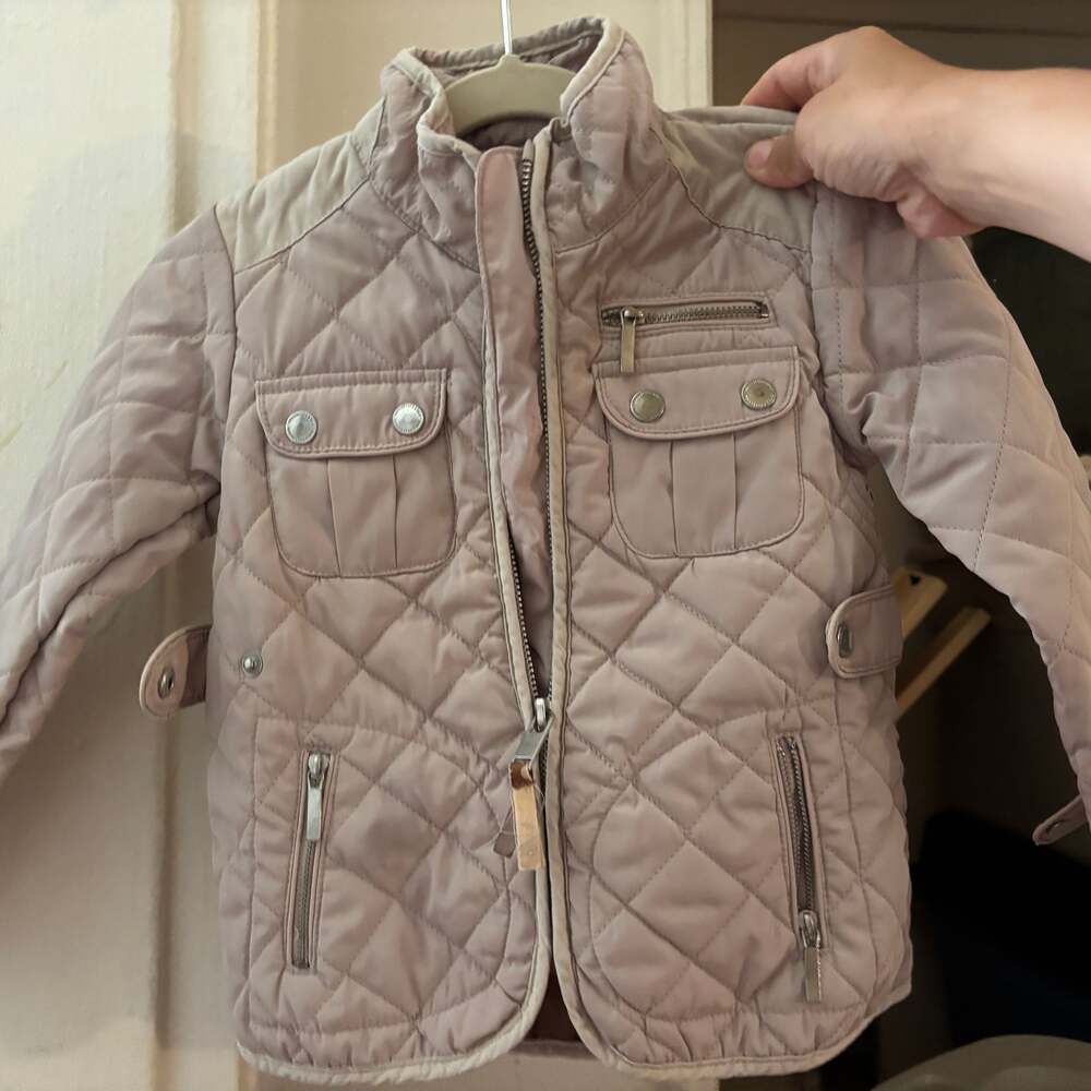 Zara Girls Quilted Jacket Coat Equestrian Style Taupe Size 3-4Y